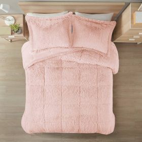 Full/Queen Pink Blush Soft Sherpa Faux Fur 3-Piece Comforter Set