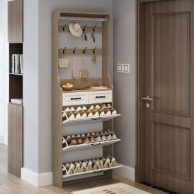 NEW OAK color shoe cabinet with 3 doors 2 drawers with hanger,PVC door with shape ,large space for storage