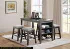 Gray Finish 5pc Counter Height Set Multifunctional Counter Height Table with 4 Stools Gray Chenille Upholstery Nailhead Trim Dining Room Furniture