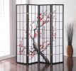 Black Japanese 4-Panel Screen Room Divider, Plum Blossom