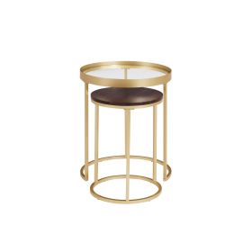 Contemporary Gold-Metal Nesting Side Tables ‚Äì Dark Walnut / Pale Gold