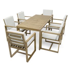 Patio Dining Set Outdoor Dining Table and Chair Set with and Removable Cushions for Patio, Backyard, Garden, Light Teak