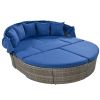 GO Outdoor rattan daybed sunbed with Retractable Canopy Wicker Furniture, Round Outdoor Sectional Sofa Set, Gray Wicker Furniture Clamshell Seating wi