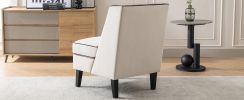 Velvet Upholstered Accent Chair with Black Piping, Cream and Black