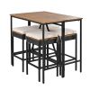 GO 5-Piece Outdoor Acacia Wood Bar Height Table And Four Stools With Cushions, Garden PE Rattan Wicker Dining Table, Foldable Tabletop, High-Dining Bi