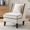 Velvet Upholstered Accent Chair with Black Piping, Cream and Black