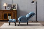 Soft Comfortable 1pc Accent Click Clack Chair with Ottoman Light Blue Fabric Upholstered Black Finish Legs Living Room Furniture