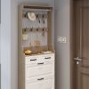 NEW OAK color shoe cabinet with 3 doors 2 drawers with hanger,PVC door with shape ,large space for storage