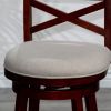 30" Bar Height X-Back Swivel Stool, Cherry Finish, Beige Fabric Seat