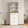 NEW OAK color shoe cabinet with 3 doors 2 drawers with hanger,PVC door with shape ,large space for storage