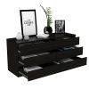 Asteria 6 Drawer Double Dresser, Metal Handles -Black