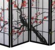 Black Japanese 4-Panel Screen Room Divider, Plum Blossom