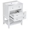 24" Bathroom Vanity With Sink, Bathroom Storage Cabinet with Drawer and Open Shelf, Solid Wood Frame, White