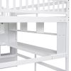 Full Size Loft Bed with Built-in Desk, Bookshelves and Storage Staircase,White