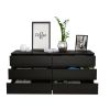 Asteria 6 Drawer Double Dresser, Metal Handles -Black