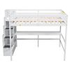 Full Size Loft Bed with Built-in Desk, Bookshelves and Storage Staircase,White