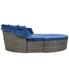 GO Outdoor rattan daybed sunbed with Retractable Canopy Wicker Furniture, Round Outdoor Sectional Sofa Set, Gray Wicker Furniture Clamshell Seating wi