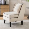 Velvet Upholstered Accent Chair with Black Piping, Cream and Black