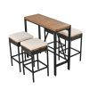 GO 5-Piece Outdoor Acacia Wood Bar Height Table And Four Stools With Cushions, Garden PE Rattan Wicker Dining Table, Foldable Tabletop, High-Dining Bi