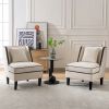 Velvet Upholstered Accent Chair with Black Piping, Cream and Black