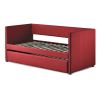 Red Fabric Upholstered 1pc Day Bed with Pull-out Trundle Nailhead Trim Wood Frame Furniture