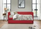 Red Fabric Upholstered 1pc Day Bed with Pull-out Trundle Nailhead Trim Wood Frame Furniture