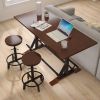 3-Piece Dining Table Set, 59" Wooden Sofa Side Table with Stabilizing Base, Rustic Brown Industrial Adjustable Height Stools, Modern Bar Table and Cha