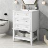 24" Bathroom Vanity With Sink, Bathroom Storage Cabinet with Drawer and Open Shelf, Solid Wood Frame, White