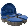 GO Outdoor rattan daybed sunbed with Retractable Canopy Wicker Furniture, Round Outdoor Sectional Sofa Set, Gray Wicker Furniture Clamshell Seating wi