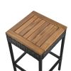 GO 5-Piece Outdoor Acacia Wood Bar Height Table And Four Stools With Cushions, Garden PE Rattan Wicker Dining Table, Foldable Tabletop, High-Dining Bi