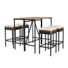 GO 5-Piece Outdoor Acacia Wood Bar Height Table And Four Stools With Cushions, Garden PE Rattan Wicker Dining Table, Foldable Tabletop, High-Dining Bi