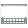 Twin Size Canopy Frame Floor Bed with Fence, Guardrails,Grey