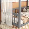 Twin Size Canopy Frame Floor Bed with Fence, Guardrails,Grey