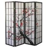 Black Japanese 4-Panel Screen Room Divider, Plum Blossom