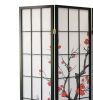 Black Japanese 4-Panel Screen Room Divider, Plum Blossom