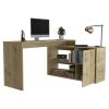 Axis Modern L-Shaped Computer Desk with Open & Closed Storage -Light Oak