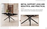 1 table and 6 chairs set.A rectangular dining table with a imitation marble black table top and black metal legs.Paired with 6 chairs with PU leather