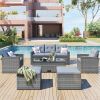 6-piece All-Weather Wicker PE rattan Patio Outdoor Dining Conversation Sectional Set with coffee table, wicker sofas, ottomans, removable cushions